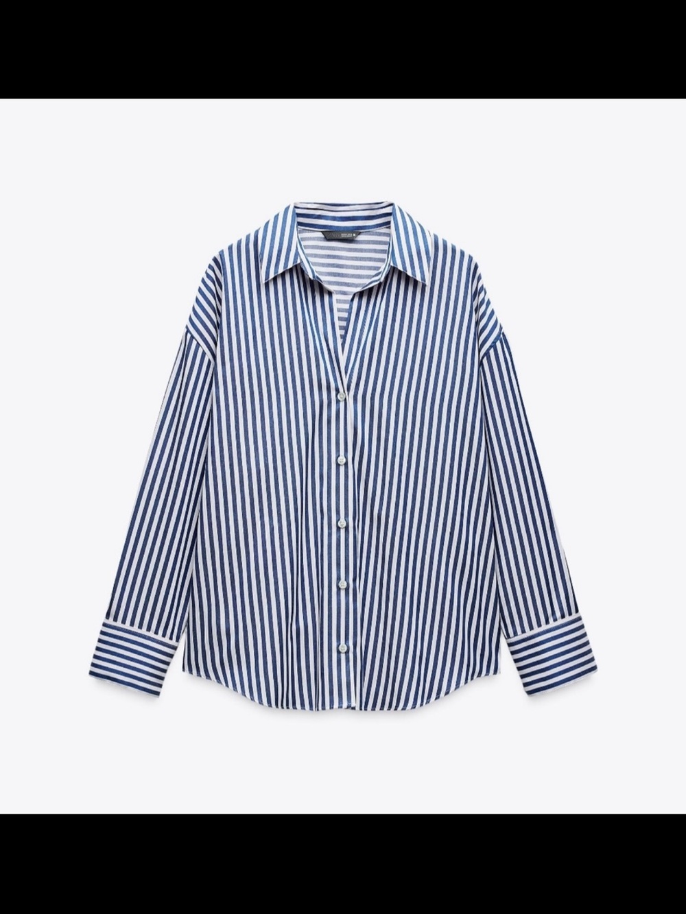 Zara Oversized Cotton Blue and White Vertical Stripe Button-Up Shirt